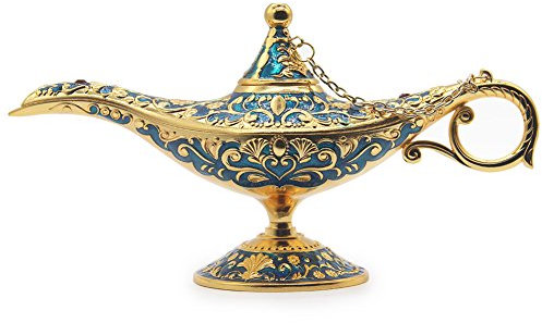 AVESON Luxury Classic Vintage Collectable Rare Legend Aladdin Magic Genie Costume Lamp Home Table Decoration & Gift, Golden Blue