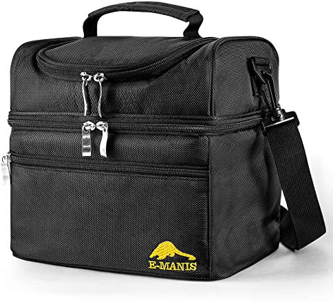 E-MANIS 12L Bolsas Térmicas Portatil Almuerzo Hombre y Mujer Trabajo Hermética Comida Nevera Porta Alimentos Oficina Escuela Acampar Picnic Playa Viaje Para Adultos y Niños (Negro)