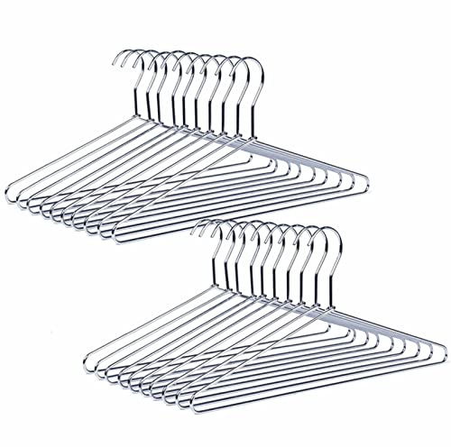Amber Home 20 Pack Heavy Duty Metal Shirt Coat Hangers, Stainless Steel Clothes Hanger with Polished Chrome, 17 Inch Silver Metal Wire Hanger