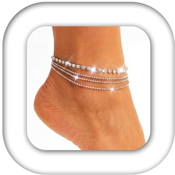 Zoestar - Pulsera tobillera de plata con cristales que imitan diamantes, con capas, de estilo bohemio, joyería para pies de mujeres y niñas