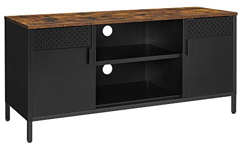 SONGMICS TV-Schrank, Lowboard für Fernseher bis zu 55 Zoll, Fernsehtisch mit Türen, 3 verstellbare Ablagen, für Wohnzimmer, vintagebraun-schwarz LTS103B01