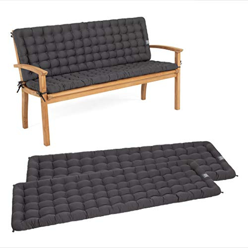 HAVE A SEAT Luxury - Gartenbank Auflage mit Rückenteil 2-TLG. Set, bequem, orthopädisch, wetterfest, waschbar bis 95° C - Made in Germany (2-TLG. Set, 110x48 cm, Grau/Anthrazit)