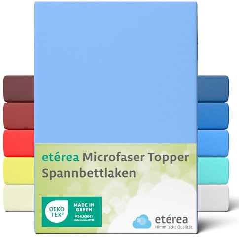 etérea Jersey Topper Spannbettlaken 90x200-100x200 cm Hellblau für 5-10 cm Steghöhe 100% Microfaser - Oekotex Spannbetttuch Matratzen Bett Bezug - Bettlaken 90x200cm - 100x200cm Blau