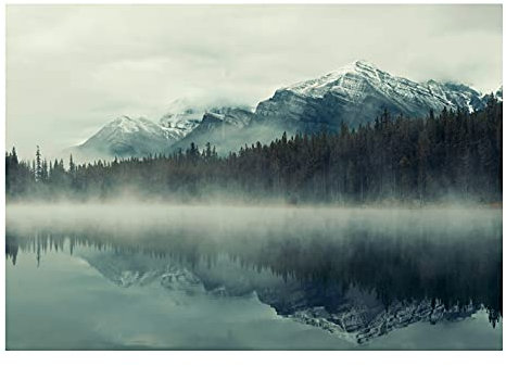 WallArena - Vlies Fototapete Berge und Seen Wald Nebel Natur Landschaft Bäume 312x219 cm - Fototapeten - Tapeten - für Wohnzimmer Schlafzimmer - Vliestapete Wandtapete Tapete 3D Effekt- inkl. Kleister