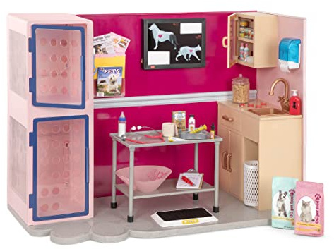 Our Generation Vet Clinic Playset, Healthy Paws for 18-Inch Dolls, Hospital | Healthy Paws Vet Clinic with light box, exam table, pet scale, doctor tools, and office accessories for 18-inch, 3+ Years