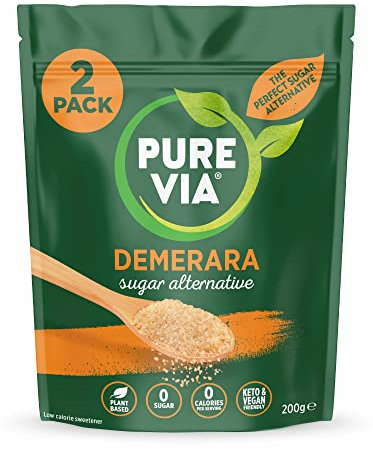 Pure Via Demerara Sugar - Alternative with Erythritol and Stevia, Vegan and Keto Friendly - 2 x 200g