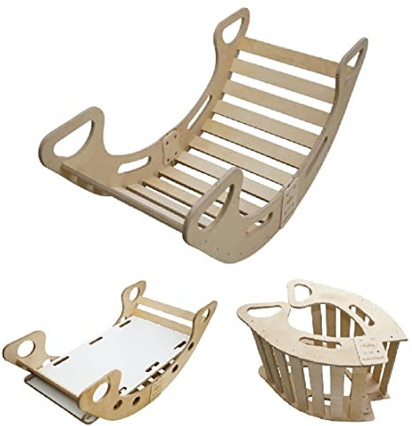 Skyline Kletterbogen Rutsche Baby Kleinkind Kinder ab 1 Jahr Indoor Klettern Montessori Klettergerüst Holz Wippe Balancewippe Kletterdreieck Kletterwippe Holzwippe Kletterling Holzbogen XL Naturholz