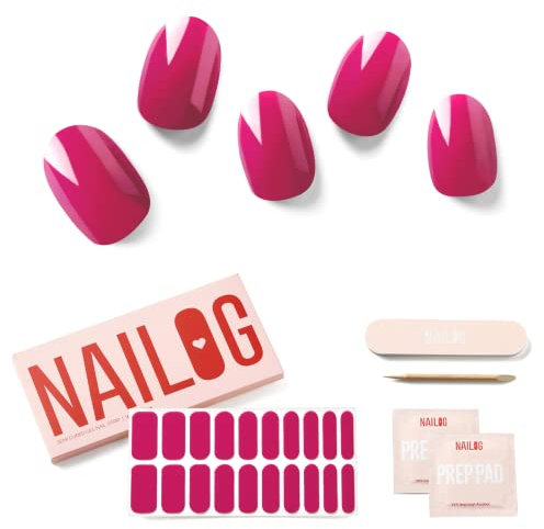 NAILOG Semi Cured Gel Nail Strips, Extra Long Nail Polish Strips (20 Pieces),UV/Led Lamps Nail Stickers with Soft Glossy Gel Finish,Flair