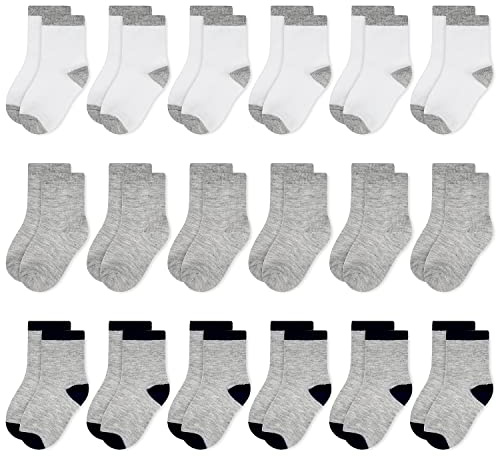 SPTRAMLE Lot de 18 paires de chaussettes pour bébé garçon (1 à 14 ans) en coton doux pour tout-petits, garçons et filles, blanc, 8-10 ans