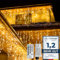 LED Eisregen Lichterkette Außen, WOWDSGN 10M 440LED Eiszapfen Lichterkette mit Timer 8 Modi IP44 wasserdicht Strombetrieben, Lichtervorhang für Weihnachten Dachkante Dachrinne Terrasse Balkon Warmweiß