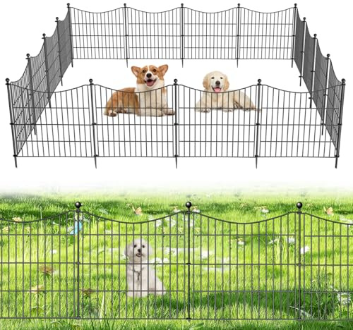 5 Panels No Dig Dog Fence Outdoor for Yard, 24 in(H) X 10 ft(L) Decorative Tall Garden Fence Animal Barrier, Rustproof Metal Wire Garden Edging and Borders, Temporary Fencing Stakes
