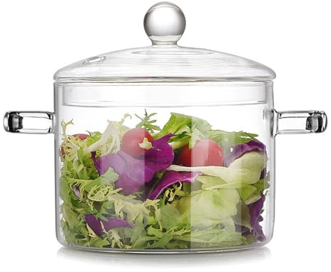 AnaTI Glastopf Kochtopf, 1400ML Suppentopf mit Deckel zum Kochen, Hochtemperaturbeständiger Transparenter Glaspfanne mit Doppelgriff Glassuppentopf für Gemüse Suppe Nudel, BLG-001