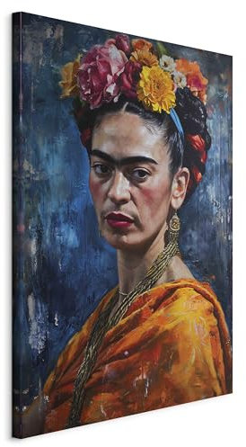 murando - HandArt Cuadro en Lienzo Frida Kahlo 60x90 cm 1 Pieza - impresión con textura y un gel acrílico cuadros decoracion salon modernos Reproducción Retrato Mujer Azul Flores h-H-10044-b-a