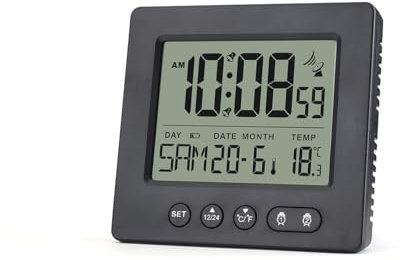 HappyStream Digitaler Funkwecker, Digital Wecker mit Funkuhr, Zwei Weckzeiten, Temperaturanzeige, Hintergrundbeleuchtung, Datumsanzeige, Schlummerfunktion (Schwarz)