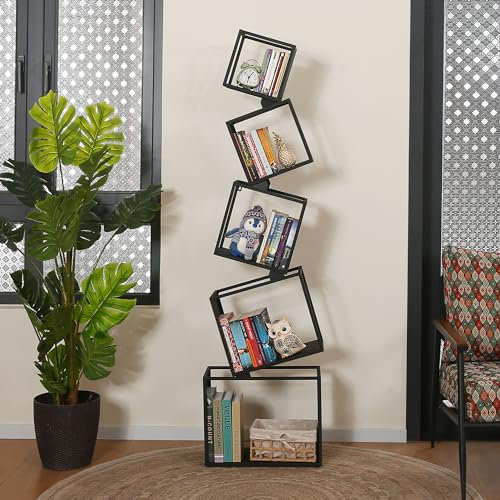 Vonkinka Bücherregal, 170cm Büroregal, 5 Ebenen schwarzes hoches Bücherregal, Standregal, CD DVD Regal für Wohnzimmer, Schlafzimmer, Kinderzimmer, Büro (mit Installationsvideo)