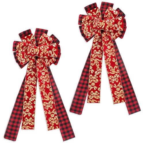 cobee Große Weihnachtsschleife Für Kranz, 2pcs Samtschleifen Dekoration Für Haustür Wand Zaun Weihnachtskranzschleife Mit Vergoldetem Rand Baumspitzenschleife Dekoration Für Weihnachtsfeiern Winter