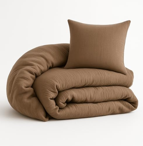 ALAVYA HOME® Kinderbettwäsche 100x135 2 teilig | ÖkoTex Zertifiziert & für Allergiker geeignet | Musselin Bettwäsche Kinder Set mit je 1 Bettbezügen 135 x 100 & 1 Kissenbezügen 80x80 | Braun