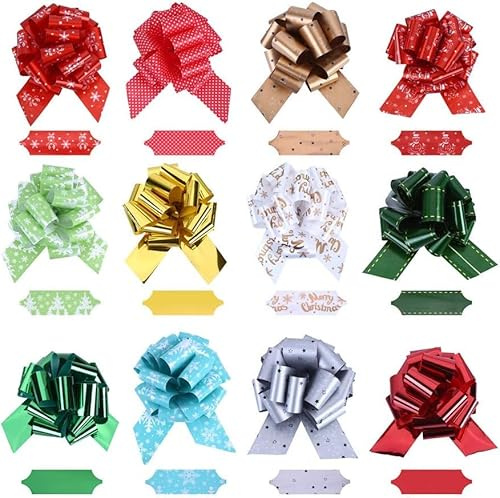 LOMIMOS 12 Piezas Lazos de Regalo de Navidad, Lazos de Regalo para Decoraciones de Regalo, Lazos de Navidad para Regalo de Floristería, Decoración de Cestas de Flores