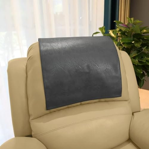 CWOQOCW Non-Slip Faux Leather Headrest Cover For Furniture, Sofa Recliner Protector, Washable Armchair Headrest Pad, For Pets Leather Sofa Couch (Dark gray)