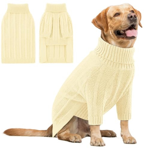 Queenmore Jersey Perro XL, Cuello Alto Manga Larga para Labrador, Golden Retriever, Border Collie, Ropa de Invierno Interior/Exterior (Marfil, XL)