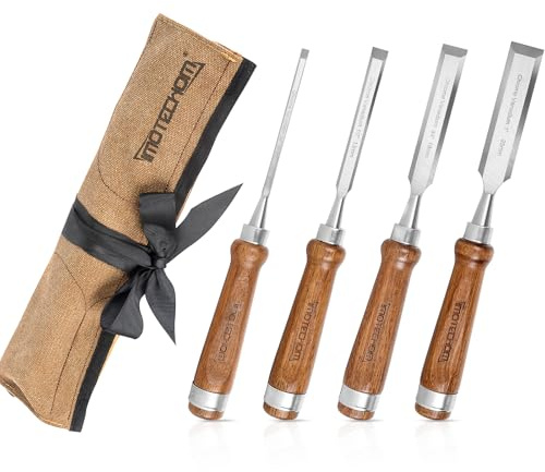IMOTECHOM 4-Pieces Woodworking Wood Chisel Set with Canvas Bag, Razor Sharp CR-V 60 Steel Blades