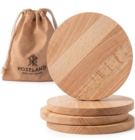 4 Posavasos Madera de Haya Europea Grandes 11 cm Redondos Decorativos
