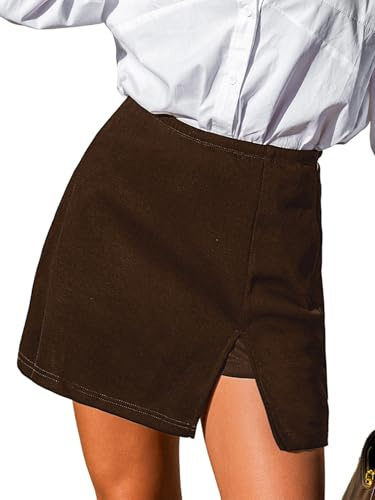 CUPSHE Falda pantalón de cintura alta para mujer, con abertura lateral, pierna acampanada, para vacaciones casuales, marrón, M