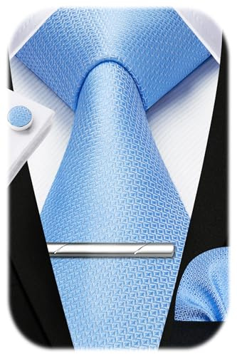 HISDERN Men's Plaid Tie and Pocket Square Set Handkerchief Cufflink Tie Clip Set Formal Wedding Party Gifts Necktie For Men