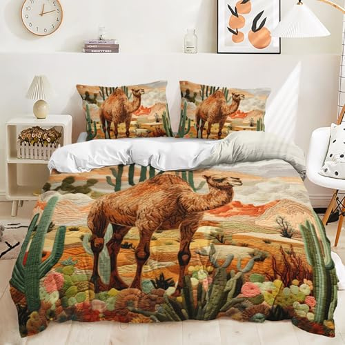 Dwetcxo Double Duvet Set Brown Camel Duvet Cover Sets Soft Microfiber Washable Bedding Double Bed Set Easy Care Bedding with Zipper Closure+2 Pillowcases 50x75cm 200x200cm