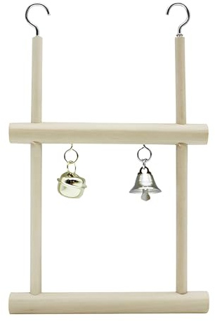 Wezalget Balançoire pour Oiseaux De Cage | Hamac en Bois avec Clochette | Balançoire Interactive pour Les Calopsittes,pour Conure Perruche Calopsitte Inséparable Canari Lapin Cochon d'Inde Chinchilla