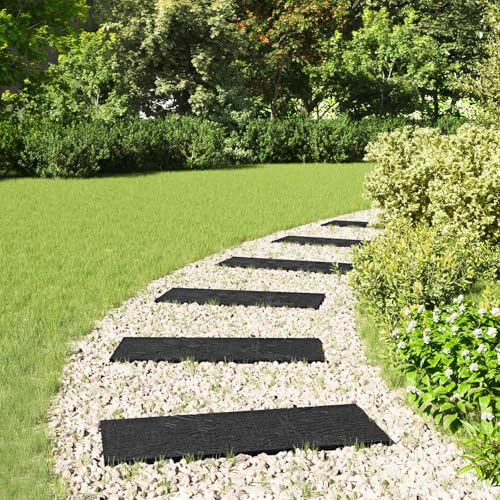 Lumanois Pierre de Jardin 6 Pièces Noir 60,5x25x2 cm Caoutchouc Antidérapant Allée Extérieur Jardin Terrasse Balcon Chemin Durable