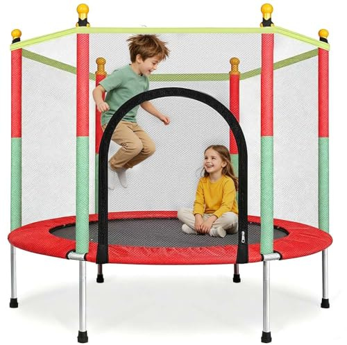 4.6FT/140CM Toddler Trampoline Mini Trampoline for Kids Indoor and Outdoor, with Safety Enclosure Net, Reinforced Steel Frame