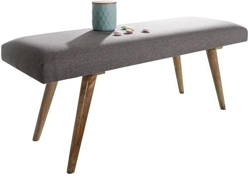 WOHNLING SALIM Tela/Madera Maciza Banco Gris 117x51x38 cm en Estilo Retro | 2 pasillos de Banco tapizados Banqueta tapizada de Tela Comedor marrón | Banco de Cama pequeña de algodón
