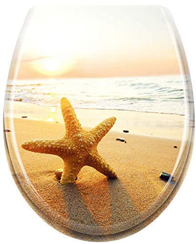 UISEBRT WC Sitz mit Absenkautomatik - WC Klodeckel Toilettensitz mit langsamer Absenkung - Verschiedene Muster zur Auswahl (Seestern)