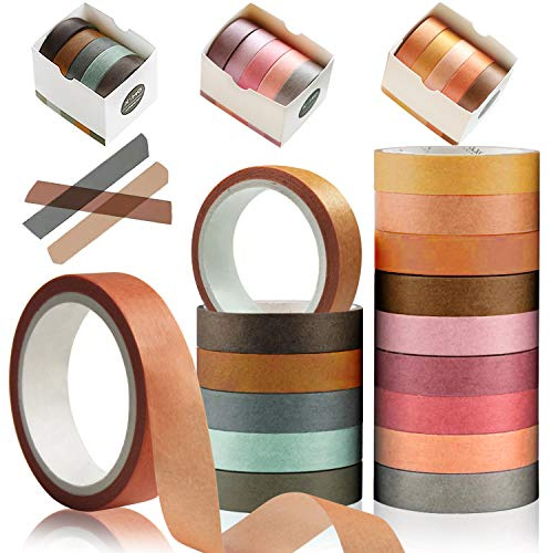 Kalolary 15 Pièces Ruban Adhésif Washi, Coloré Washi Tape, Décoratif Papier pour Bricolage, Rouleaux de Papier Washi Making Tape pour Scrapbooking Artisanat de Bricolage (5 Rouleaux dans une Boîte)