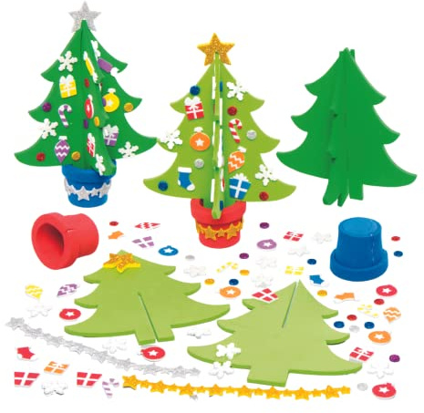 Baker Ross AX427 Christmas Tree Craft Kits - Pack of 4, Festive Crafts for Childrens Activity Packs and Christmas Decorations for Kids, Green