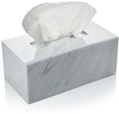 Soporte de Caja de Pañuelos de Acrílico, Dispensador Rectangular para Tejidos Faciales, Servilletas, Baño, Escritorios, Encimeras, Tocador, Dormitorio (Rectángulo, Mármol)