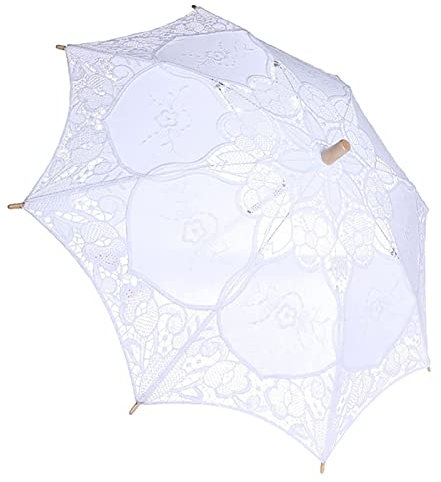 Marhynchus Lace Umbrella Sonnenschirm Sonne mit Holzgriff Lady Hochzeit Party Brautschirm für die Dekoration von Fotos(L-Weiß)