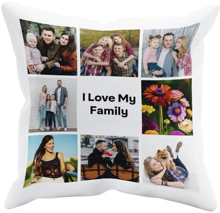 Gift Hub Personalised Cushion Cover with 9 Photos & Text – Customisable Pillow Cover Best, Mothers Day, Valentines Day, Birthday, Anniversary & Wedding presents (Double Side Print)