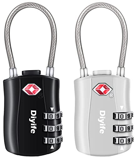 Diyife TSA-bagagelås, 2 stycken, 3-siffrigt säkerhetslås, kombinationslås, kodlås för resväska, bagageväska, etui med mera (silver – svart)