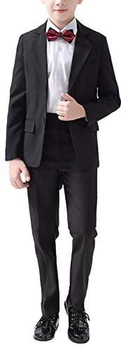 Conjunto de Caballero para Bebés Niños Traje de Bautizo para Primavera Otoño,Trajes de Boda Niño,Conjunto de Traje de 5 Piezas para Niños, Blazer + Chaleco + Camisa + Pantalón + Pajarita 15-16 años