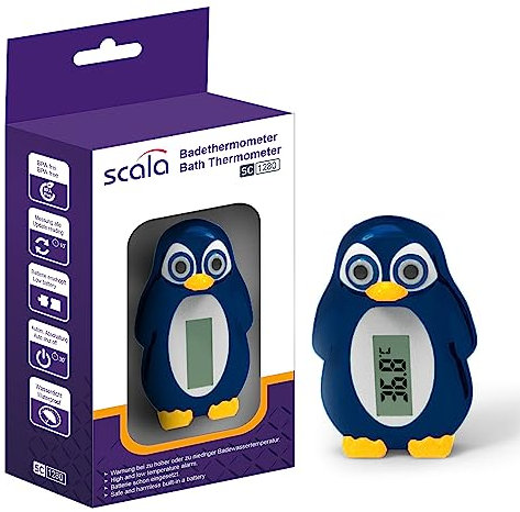 scala SC 1280 Digitales Badethermometer Pinguin misst die Badewassertemperatur. Baden wird für Kleine Kinder und Babys einfacher
