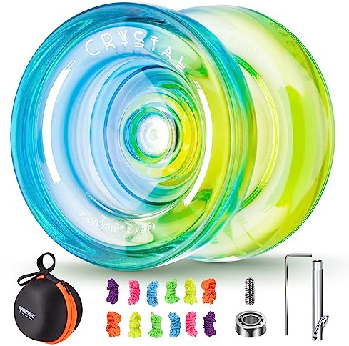 MAGICYOYO Yoyo K2 Azul Amarillo, JoJo Responsive para Principiantes, Dual Purpose JoJo No Responsivo, 12 Cuerdas, Estuche