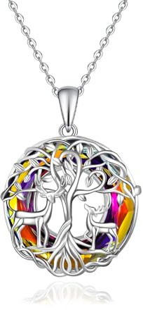 Livets träd 925 sterling silver halsband keltisk triskele treenighetsknut viking hänge kristall smycken presenter till kvinnor flickor vänner mamma, Kristall
