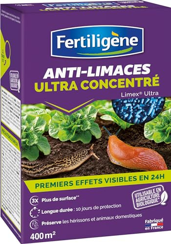 Fertiligène FLIMULTRA4 - Granulés Anti-Limaces et Escargots Ultra-Concentré UAB 400 g - Premiers Effets dès 24h - Longue durée : 10 à 14 Jours de Protection - Produit fabriqué en France - pour 400 m²