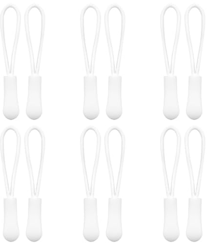 CEEYSEE 50 Pieces Zipper Pulls Replacement 66mm Zipper Tab Tags Zips Pull Helper Cord Extension Fixer for Luggage, Bag, Jackets (LLS/White)