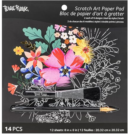 Brea Reese: Scratch Art Paper Pad - Mystical - 12 Designs, 8x8 Tear Out Pages, Metallic Guided Art Kit, Adult Craft Activity, Mindful Relaxation