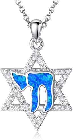 Venacoly Davidstjärna chai-kedja 925 925 sterlingsilver opal chai hexagram hänge halsband judiska hebreiska smycken gåva för kvinnor