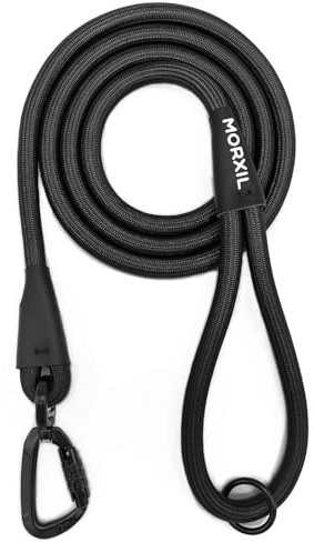 MORXIL Rope Dog Leash, 6 Foot Heavy Duty Dog Leash with Aviation Aluminum Auto Locking Carabiner, Strong Nylon Pet Lead for Small, Medium, Large Dogs (Black, 6FT)