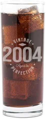 Dust and Things Verre Highball vintage gravé « Aged to Perfection » Année de naissance 1934–2007, 25,5 cm (2004)